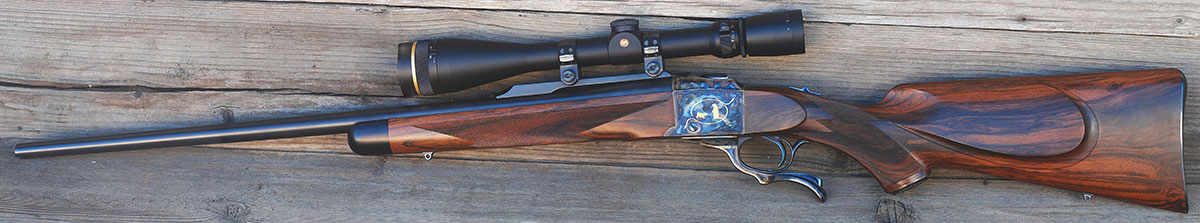 This relatively recent custom Ruger No. 1 220 Swift was built by Lon Paul with the engraving work done by Kenny Majors of Hat Brand Engraving.